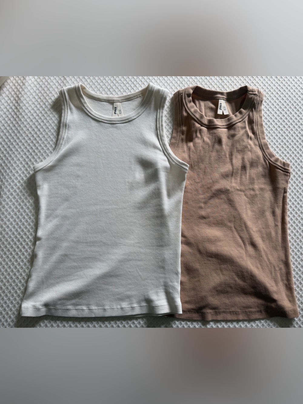 Women’s Pact Organic XS Cotton Tank Top Set - White & Tan Ribbed Tanks